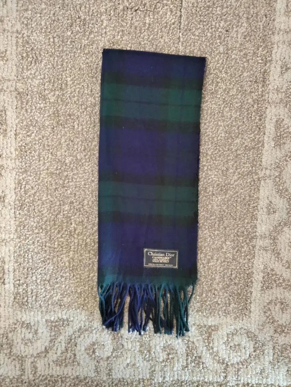 Christian Dior Vintage Black Watch Scarf Monsieur Plaid Cashmaire Line Unisex